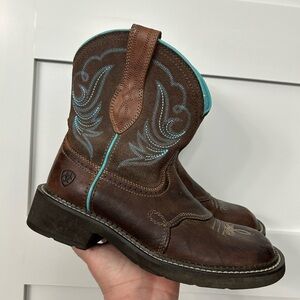 Ariat Fatbaby Brown  / Blue Leather Cowgirl Rodeo Western Boots Size 7.5